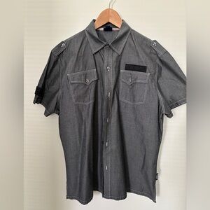 Triumph Short-Sleeve Button-Up Shirt in Charcoal Gray Size XL - PTP 24”